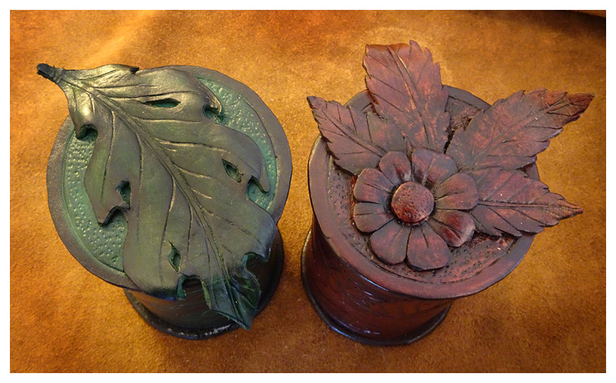 leather pots detail of lids